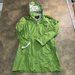 Eddie Bauer WeatherEdge Plus Rain Parka Womens L Green Waterproof Hooded NO BELT